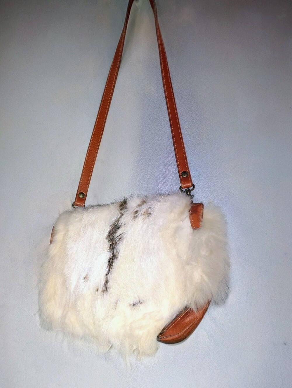 Patricia Nash Rabbit Fur And Leather Crossbody Bag With Adjustable Strap